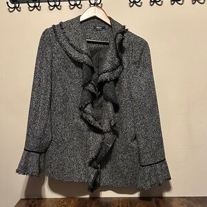 Chic Black Tweed Ruffled Women's Blazer